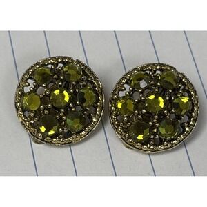 Vintage Weiss Clip Earrings with Chartreuse Green Rhinestones - Crystals, Retro